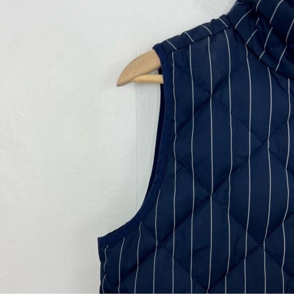 J. Crew Excursion Puffer Vest Navy White Pinstripe Quilted Down Size Small - Picture 12 of 13